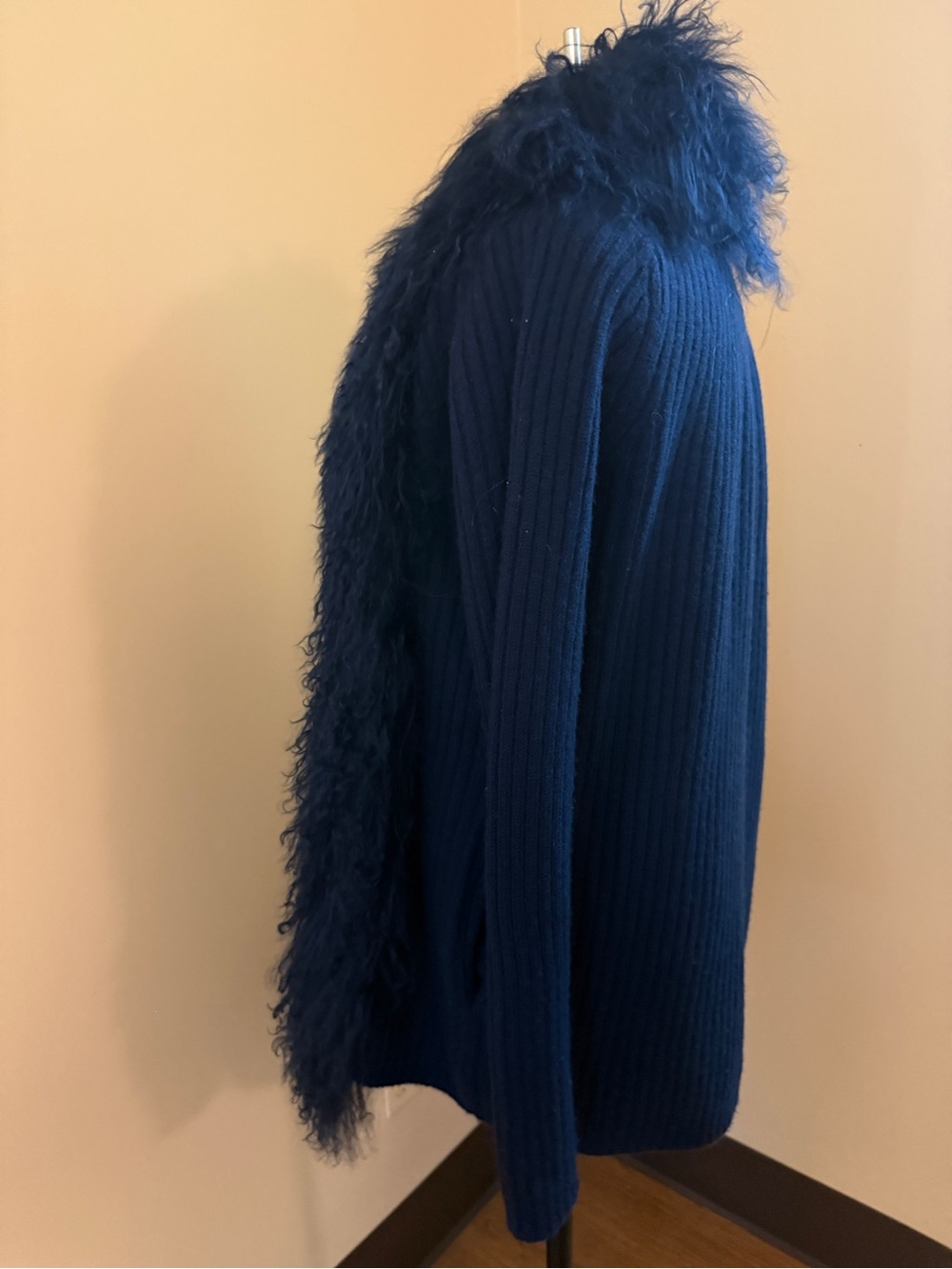 Elizabeth and James Deep Blue Faux Fur Cape Coat - Picture 3 of 8